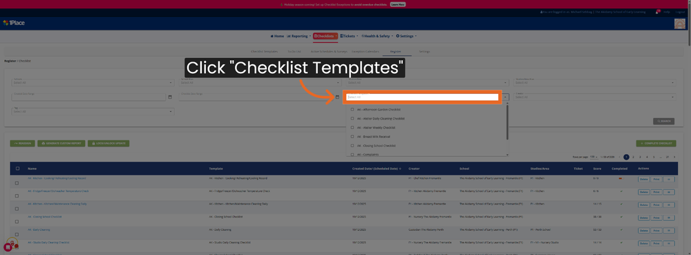 Select Checklist Templates