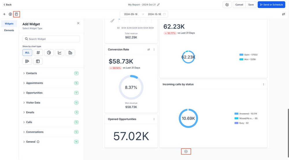 Figure 6 — Report Builder canvas with widgets
