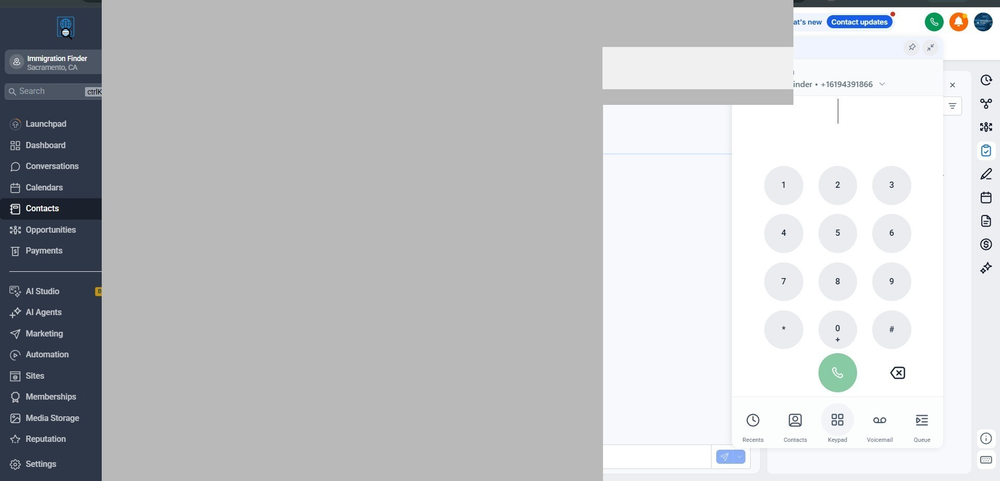 Figure 1 — The GHL Dialer panel with Keypad tab open