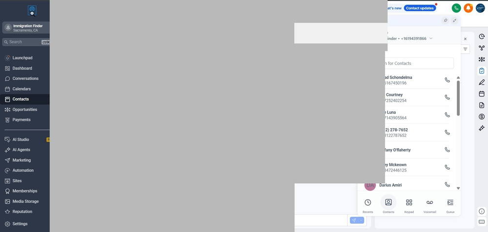 Figure 2 — Contacts tab inside the Dialer