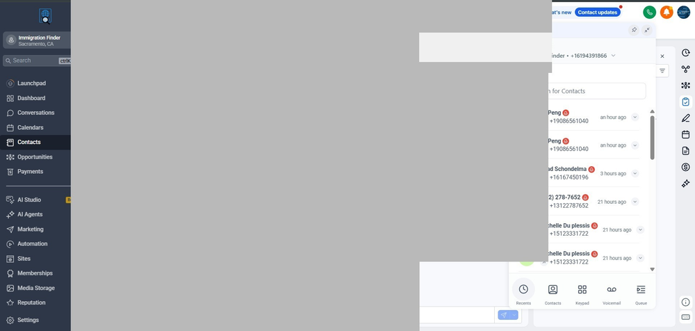 Figure 3 — Recents tab showing call history