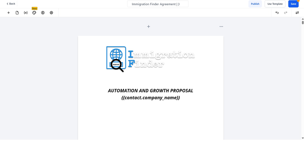 Figure 3 — Document editor with merge tags and branding