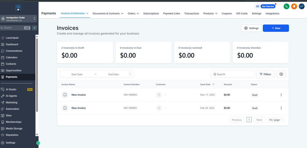 Figure 4 — Invoices & Estimates page